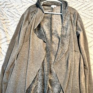 Like new waterfall collar sweater jacket with light fur inside